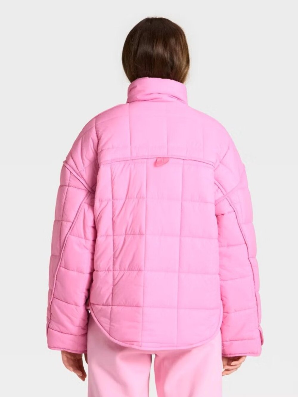 NWT Women's JoyLab Size Medium Oversized Pink Quilted Puffer Boxy Fit Jacket - Picture 2 of 6